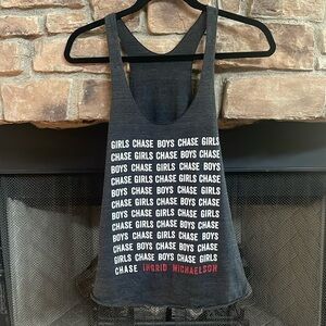 Gray Razorback tank top w/ “GIRLS CHASE BOYS CHASE GIRLS INGRID MICHAELSON” XS